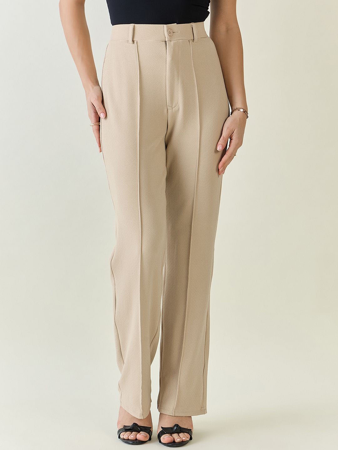 

aayu Women Relaxed High-Rise Trousers, Cream