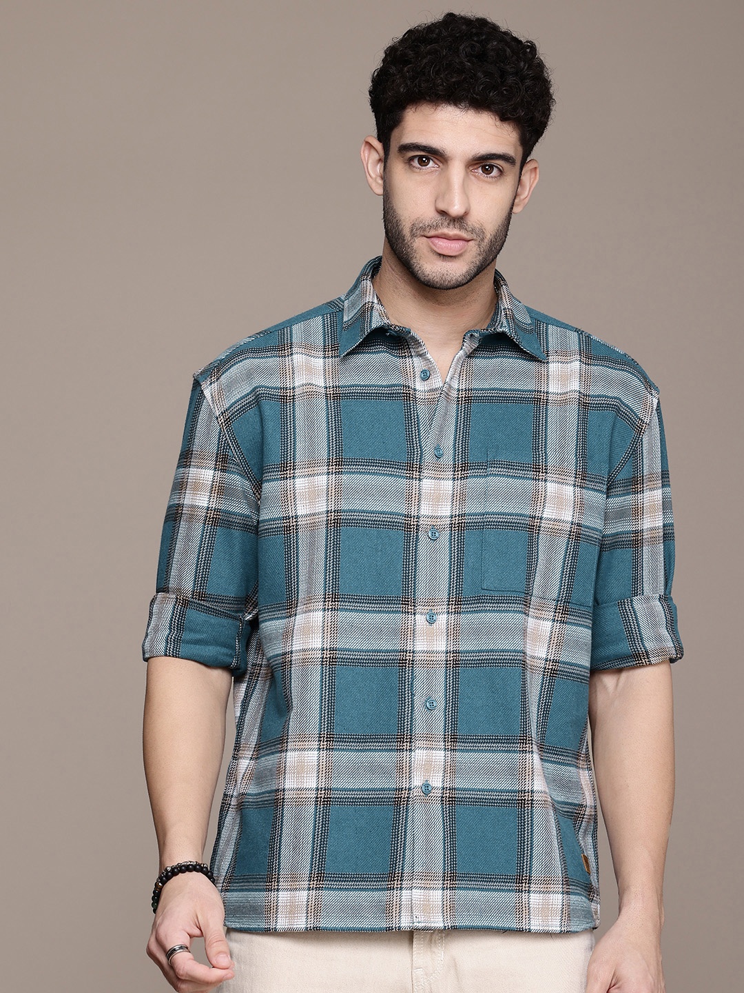 

The Roadster Life Co. Checked Flannel Relaxed Fit Casual Shirt, Teal