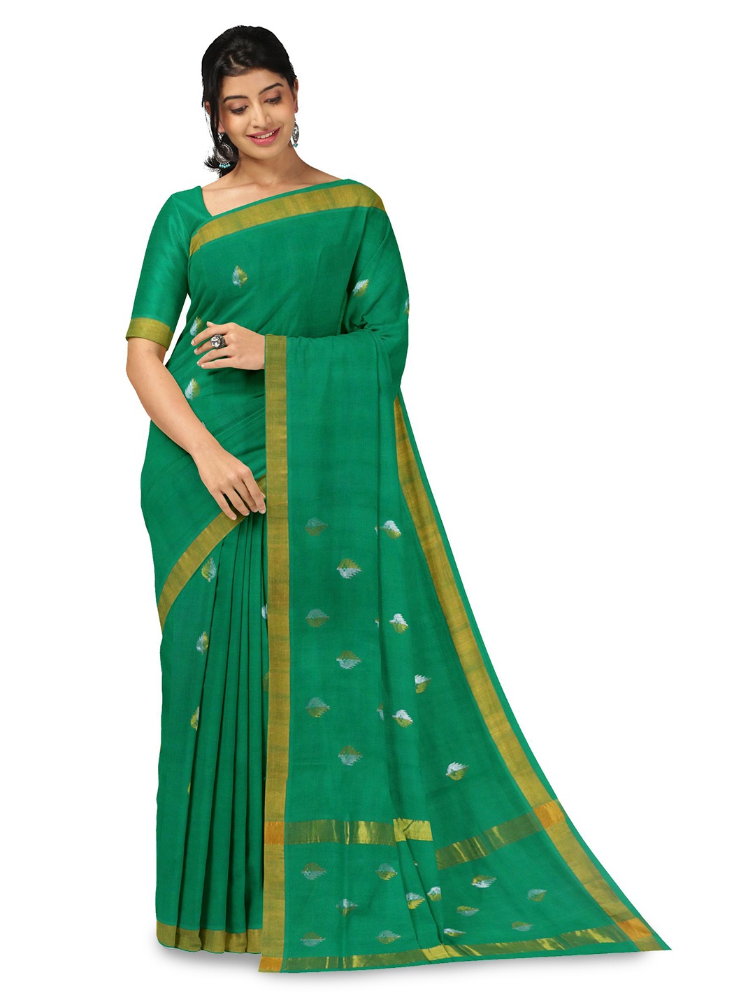 

APCO Woven Design Zari Pure Cotton Saree, Green