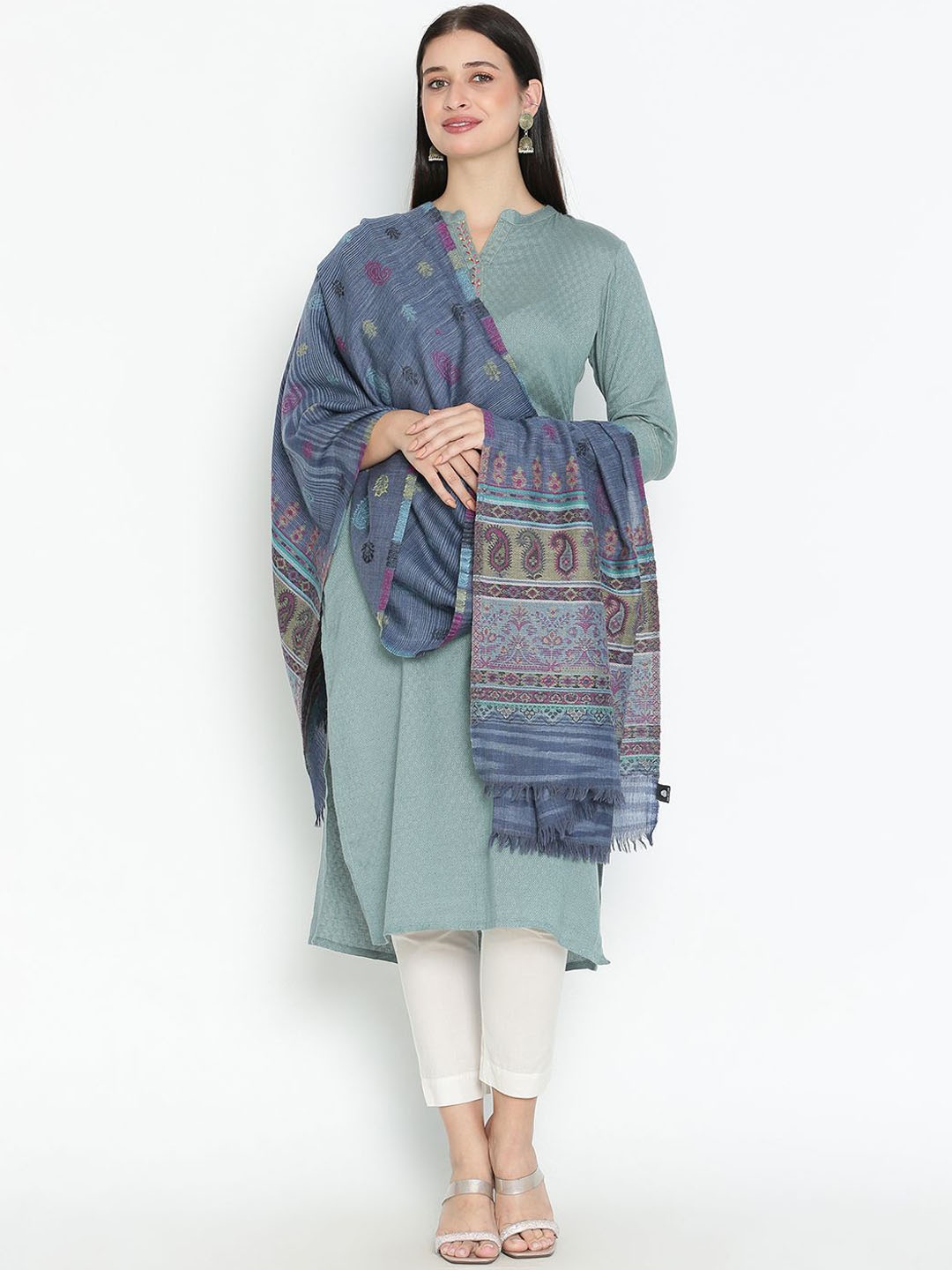 

Tiara Women Floral Woven Design Shawl, Blue