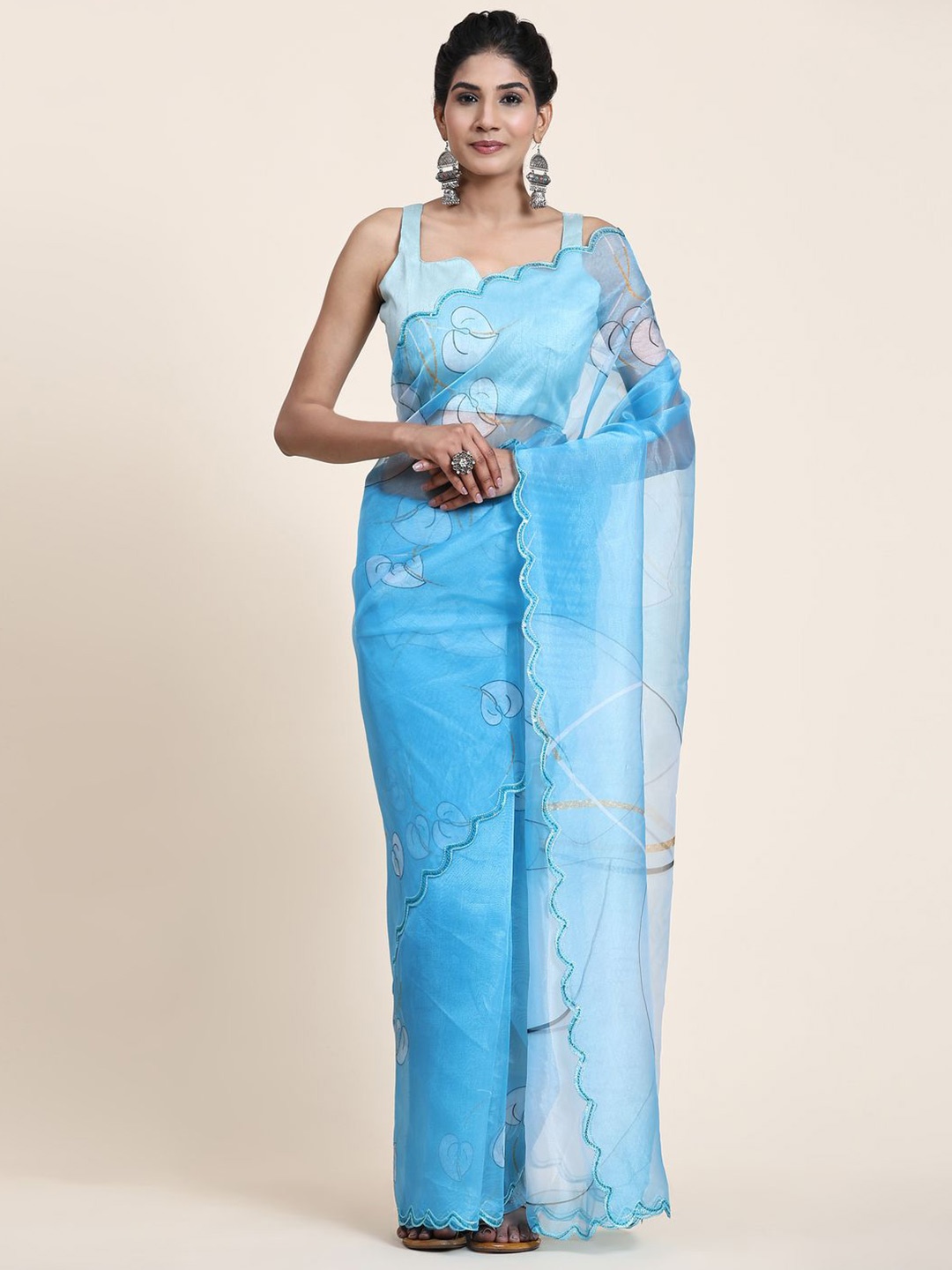 

Anouk Ethnic Motifs Sequinned Organza Saree, Turquoise blue