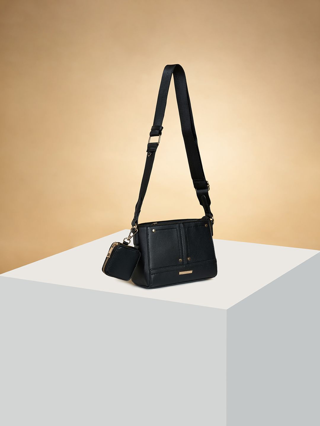 

Forever Glam by Pantaloons Colourblocked PU Structured Sling Bag, Black