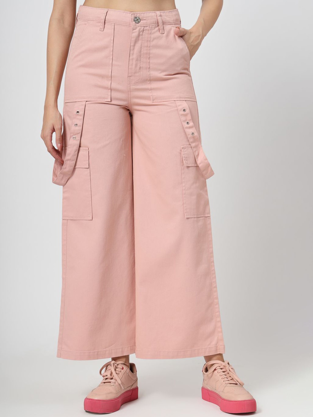 

COSMIC TRIO Women Relaxed Straight Leg Loose Fit Cargos Trousers, Pink