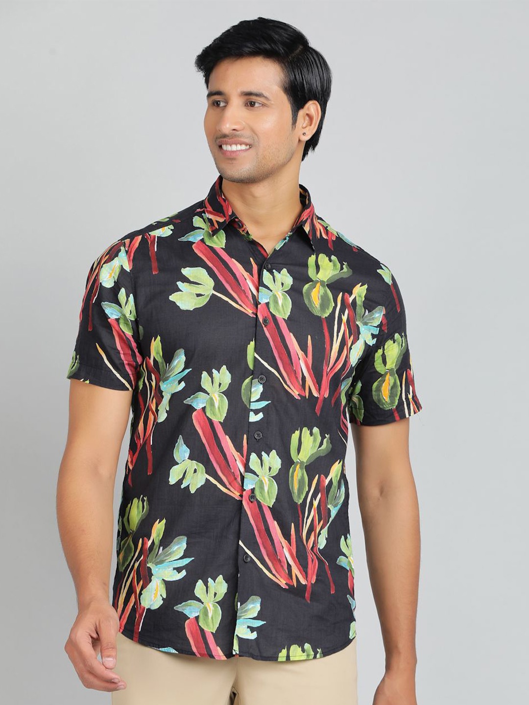 

JADE BLUE Men Slim Fit Floral Opaque Printed Casual Shirt, Black