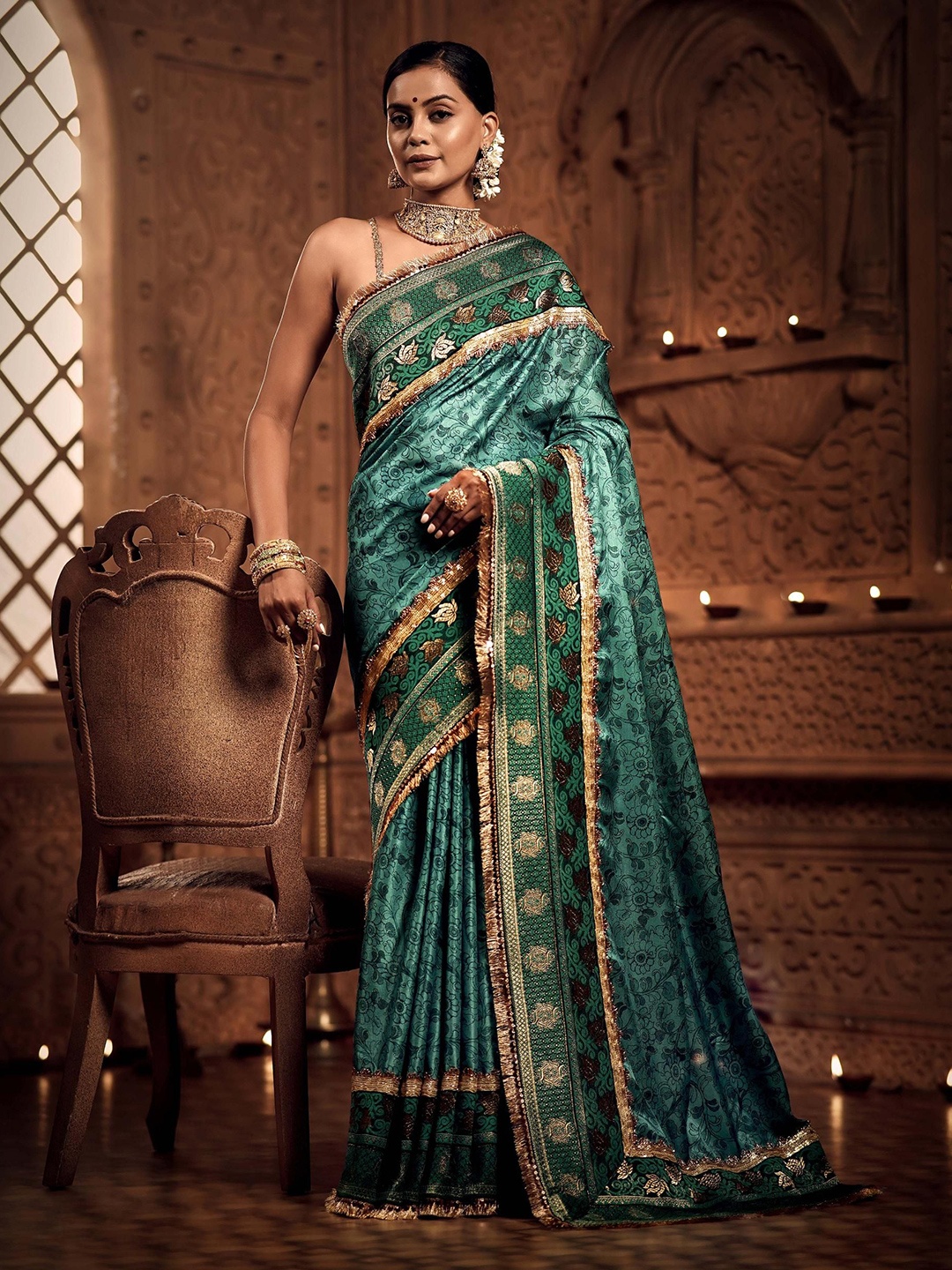 

House of Deepthi Woven Design Zari Tussar Saree, Green