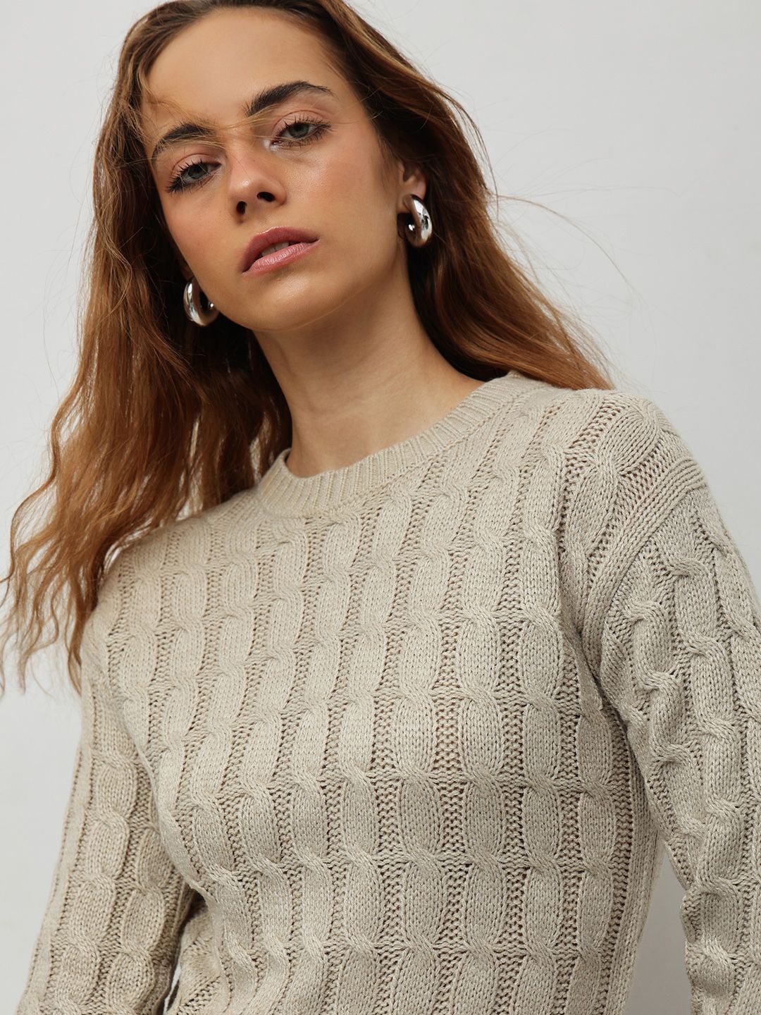 

STREET 9 Women Cable Knit Pullover, Beige