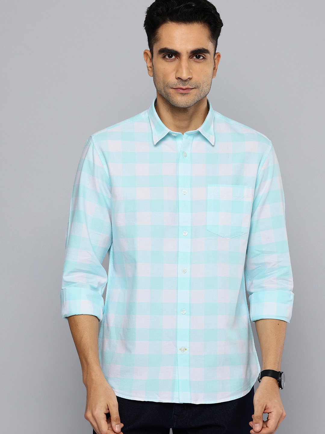 

Indian Terrain Classic Slim Fit Gingham Checks Opaque Checked Casual Shirt, Blue