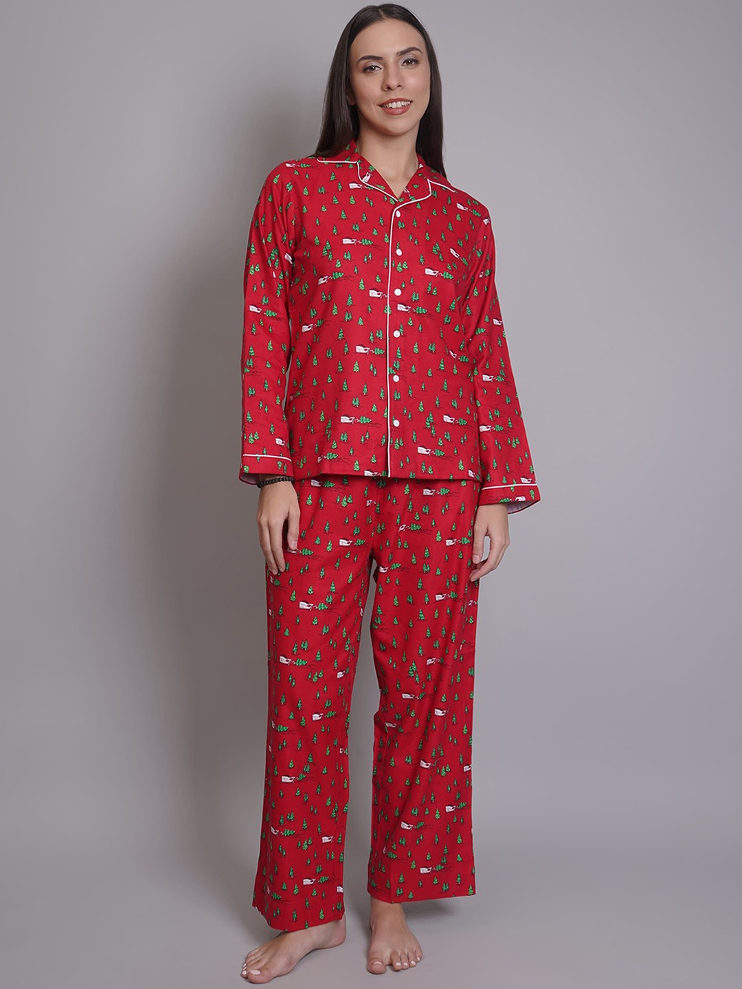 

Biglilpeople Women Checked Night suit, Red