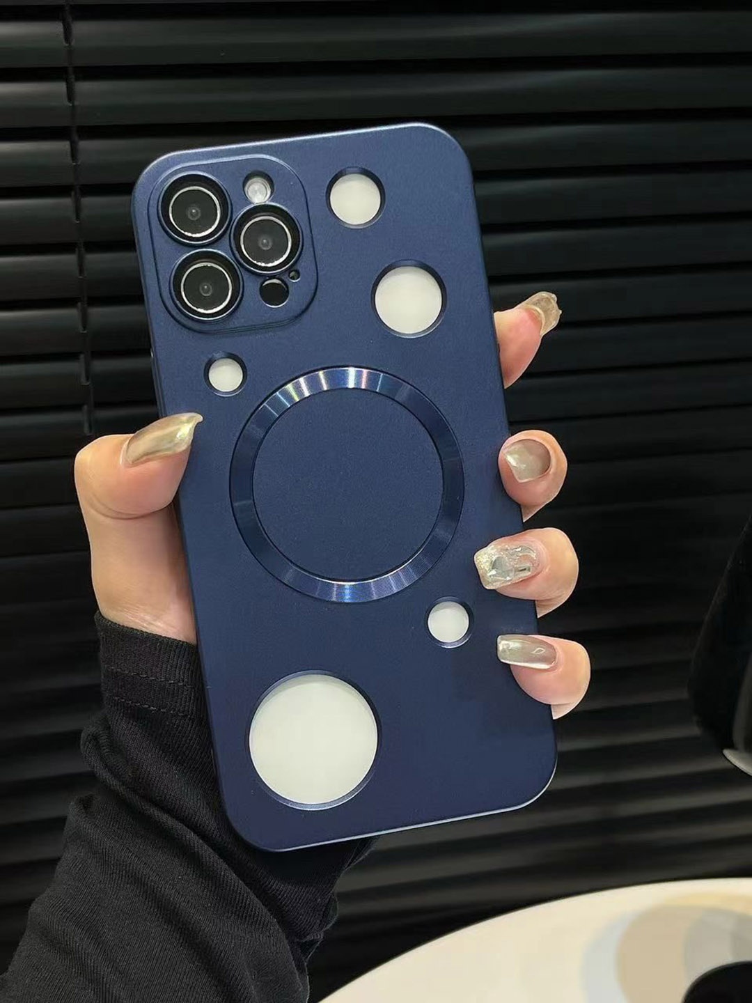 

Luxury Kase Solid Printed iPhone 14 Pro Max Back Case Mobile Accessories, Navy blue
