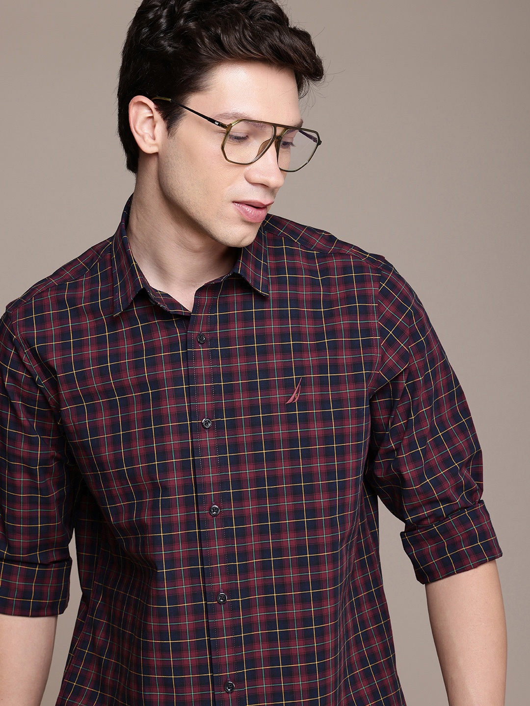 

Nautica Classic Opaque Checked Casual Shirt, Maroon