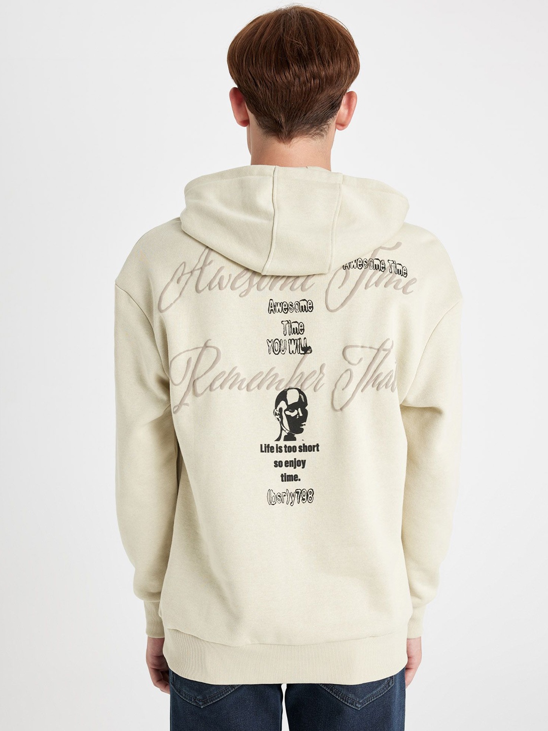 

DeFacto Men Typography Printed Pullover, Cream