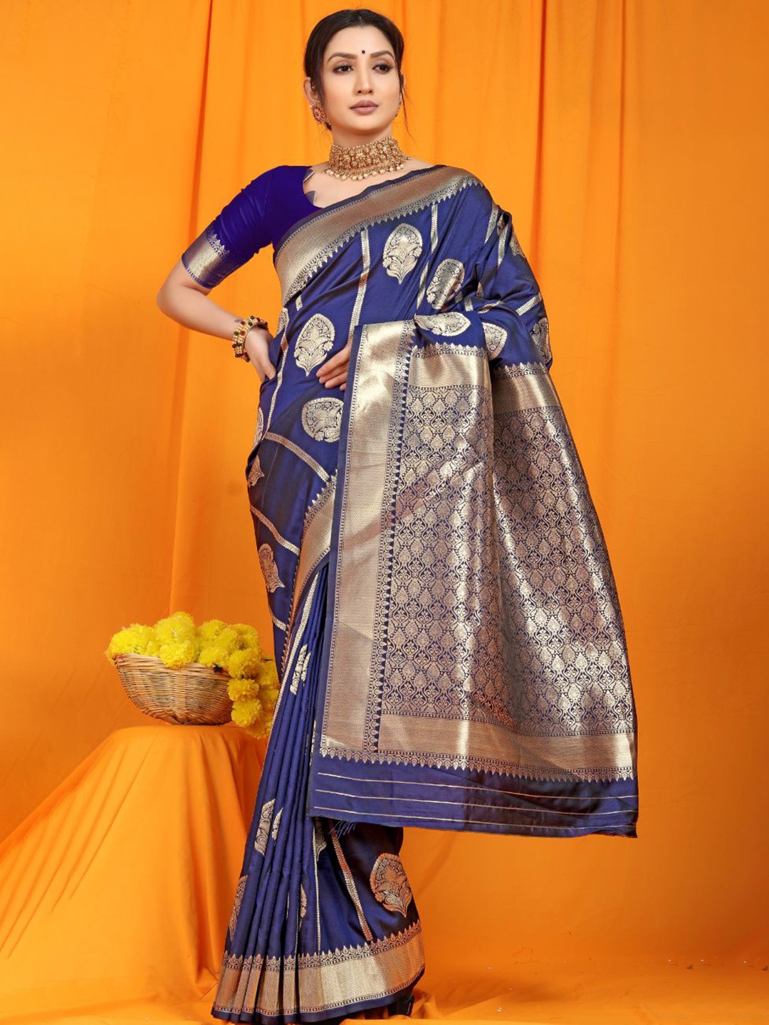 

Royal Rajgharana Saree Woven Design Zari Pure Silk Banarasi Sarees, Blue