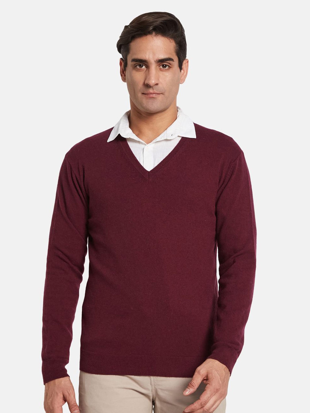 

METTLE Men Woollen Pullover, Maroon