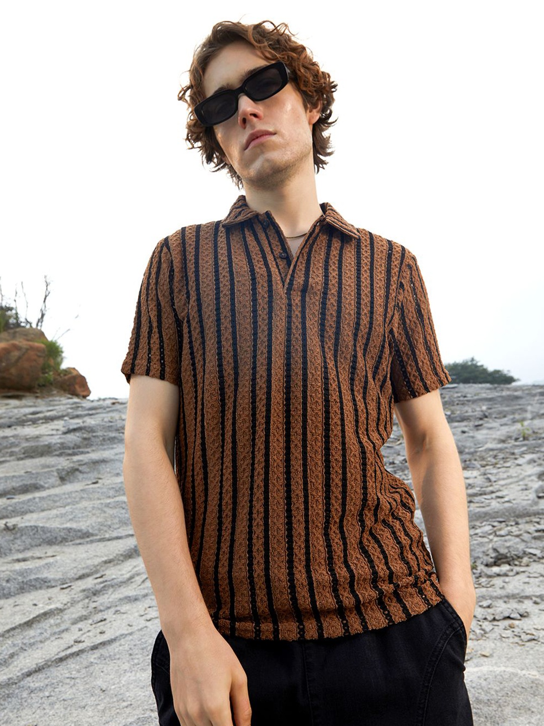 

Campus Sutra Men Striped Polo Collar Pockets T-shirt, Multi