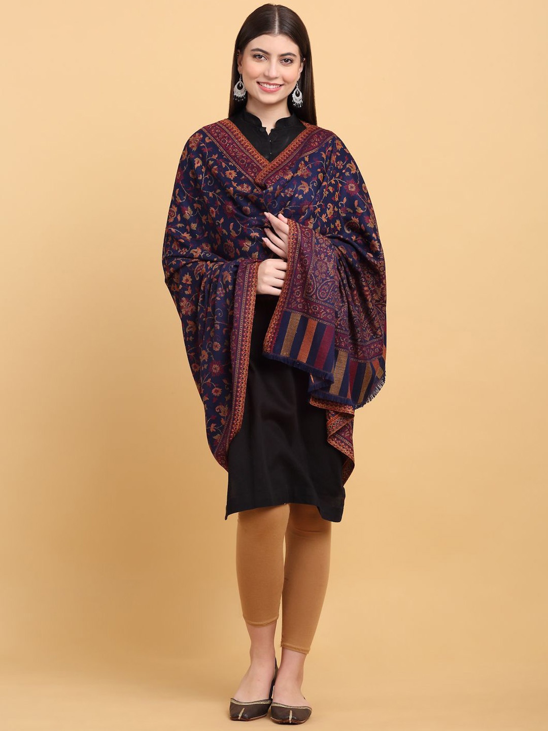 

KRAFT INDIA Women Paisley Printed Shawl, Navy blue