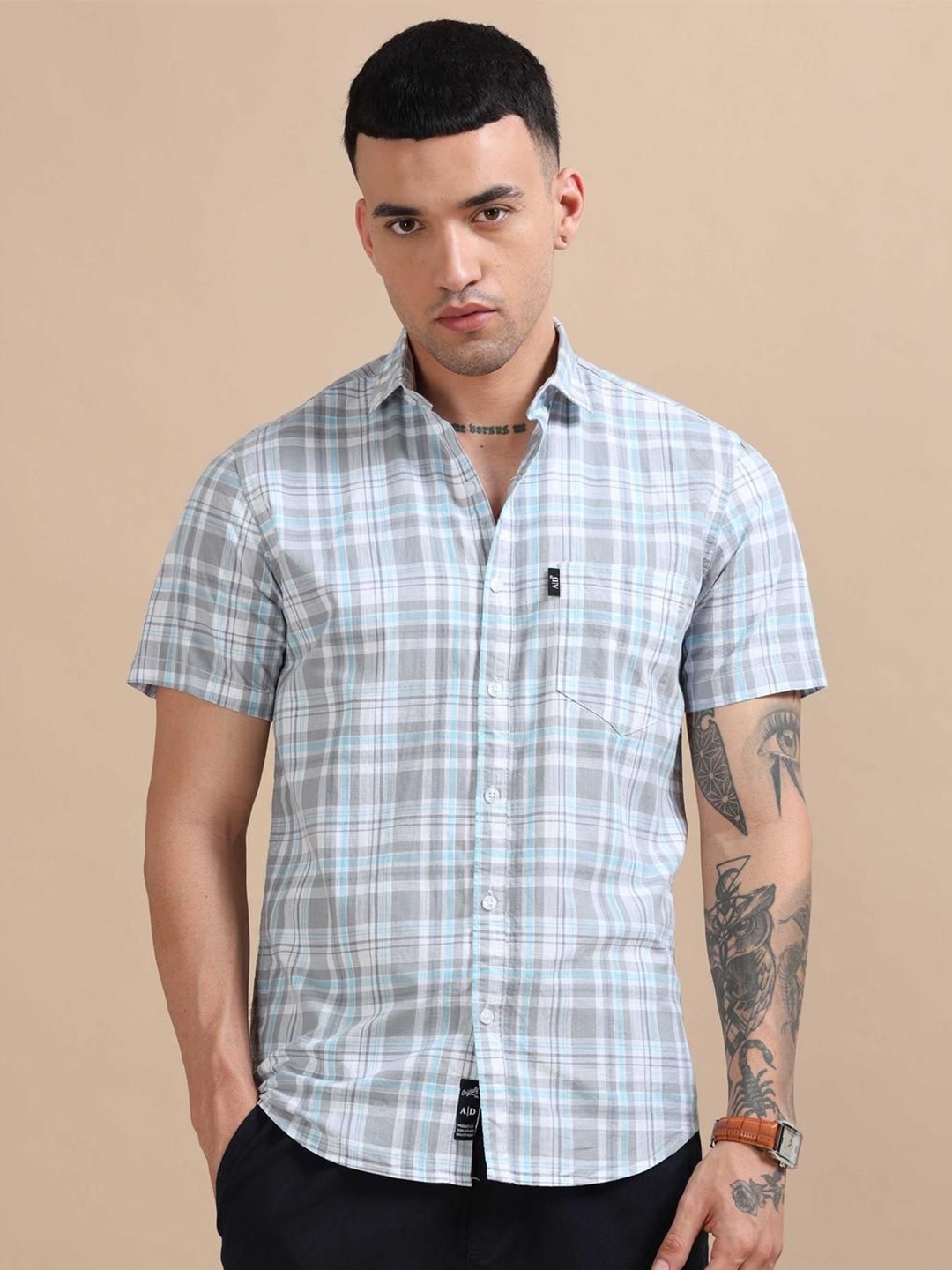 

HOUSE OF MAHNOTS Men Classic Opaque Checked Casual Shirt, Grey