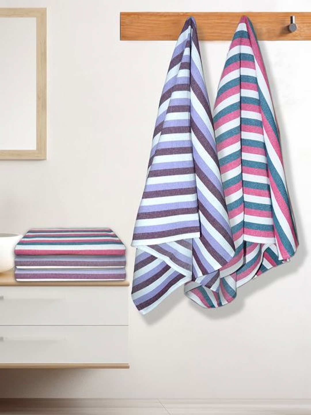 

Aura Violet & White 5 Striped Cotton 210 GSM Bath Towel