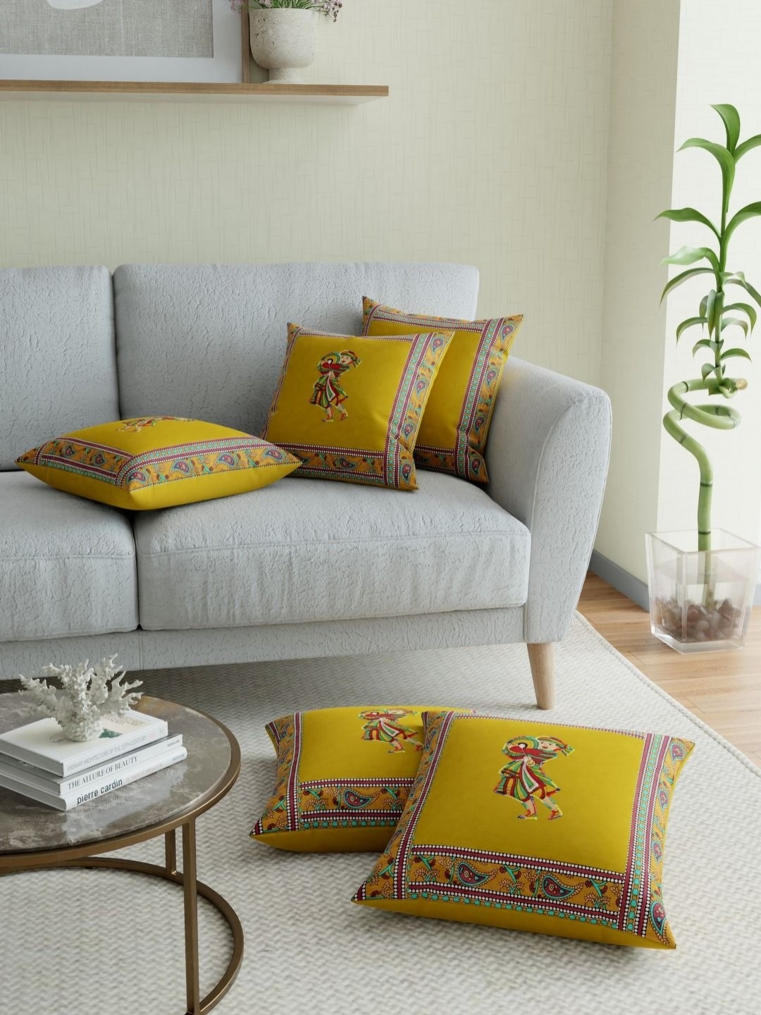 

BED-SHEET.COM Green & Blue Embroidered Cotton Square Cushion Cover