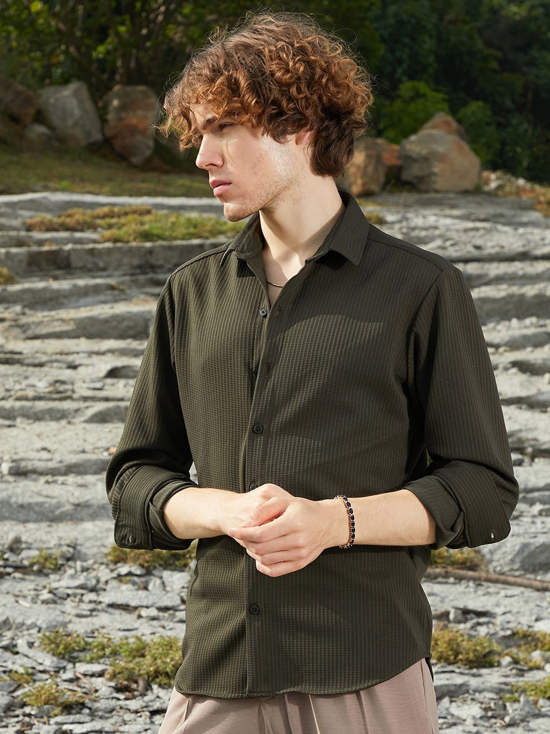 

Campus Sutra Men Comfort Opaque Casual Shirt, Green