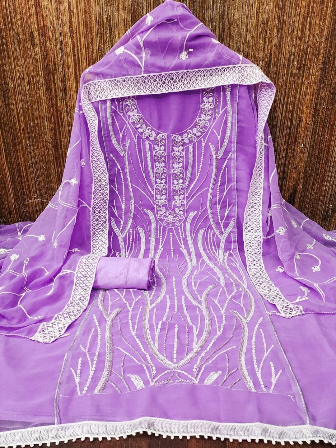 

mimi design Silk Georgette Unstitched Dress Material, Purple