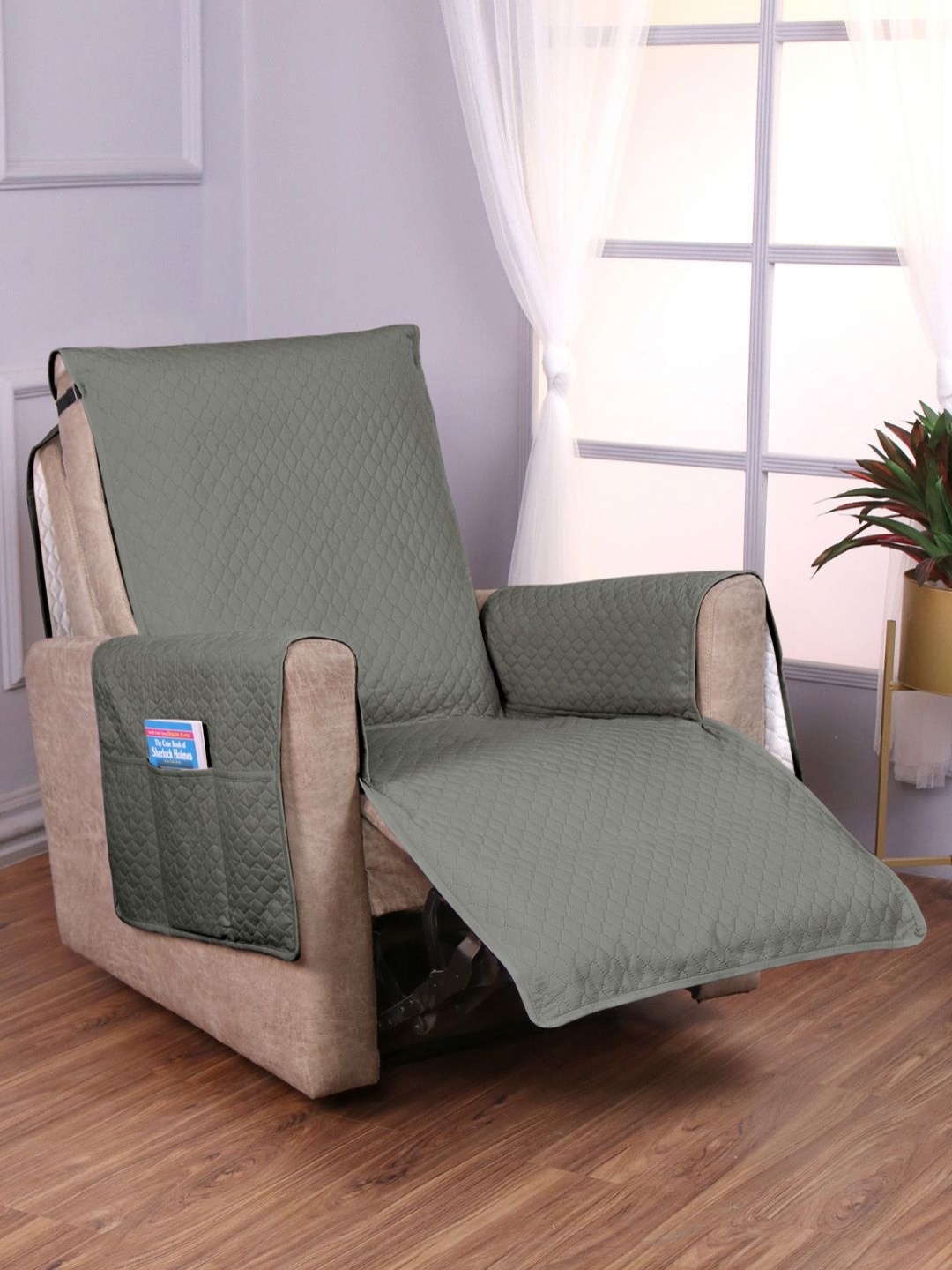 

HOKIPO Grey Polyester Recliner Sofa Cover with Pockets