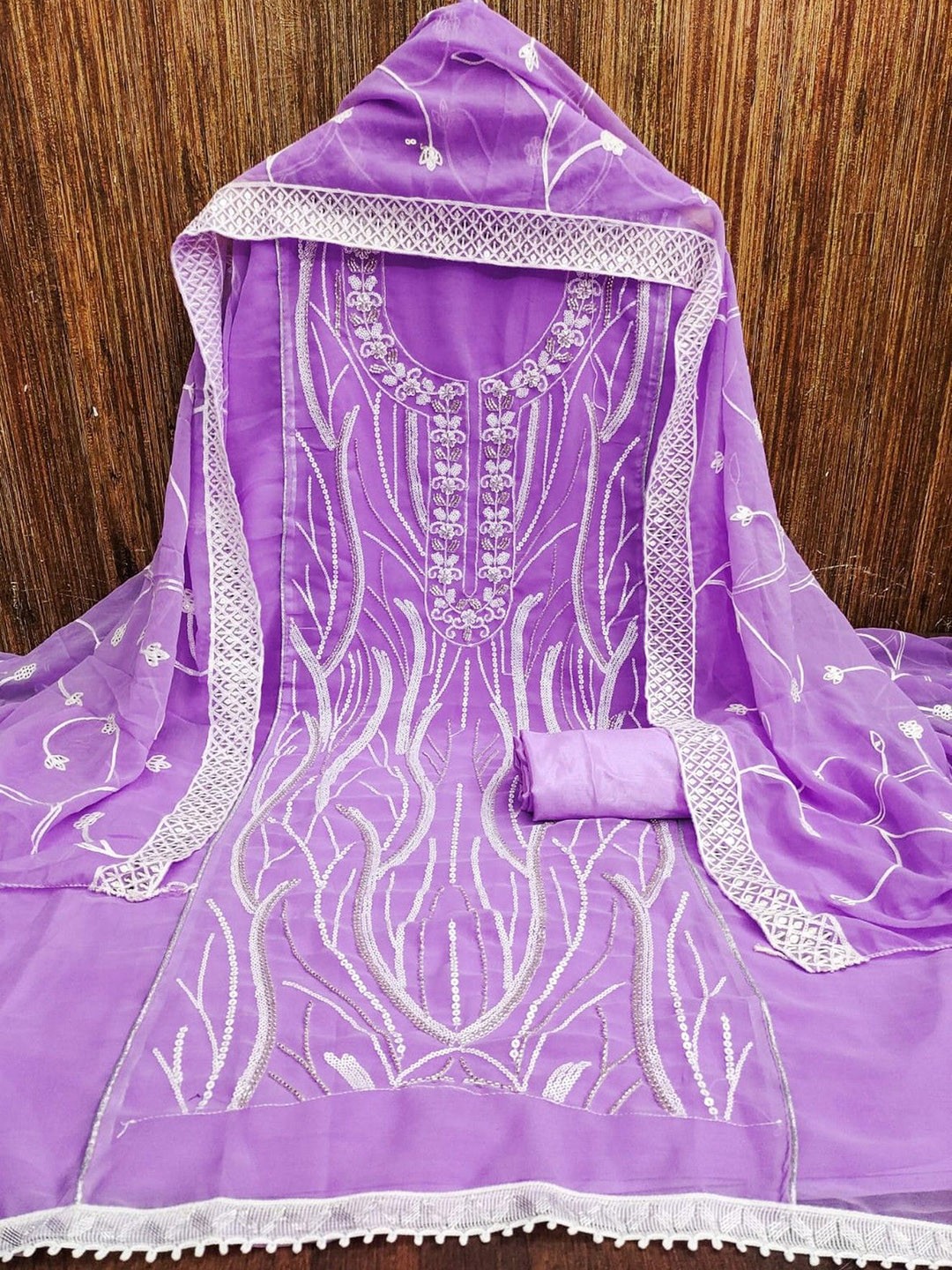 

mimi design Silk Georgette Unstitched Dress Material, Magenta