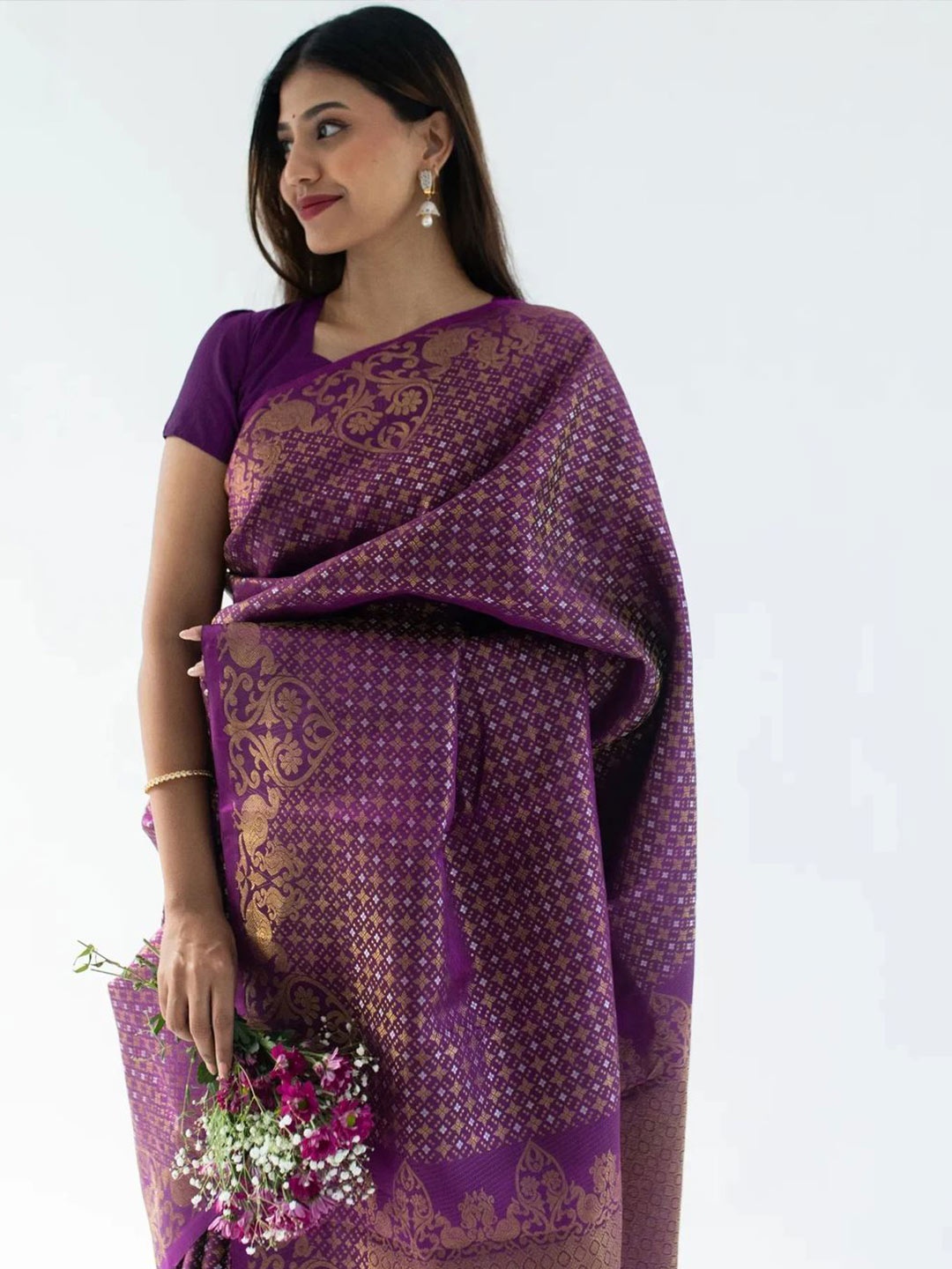 

KALINI Woven Design Zari Banarasi Saree, Purple