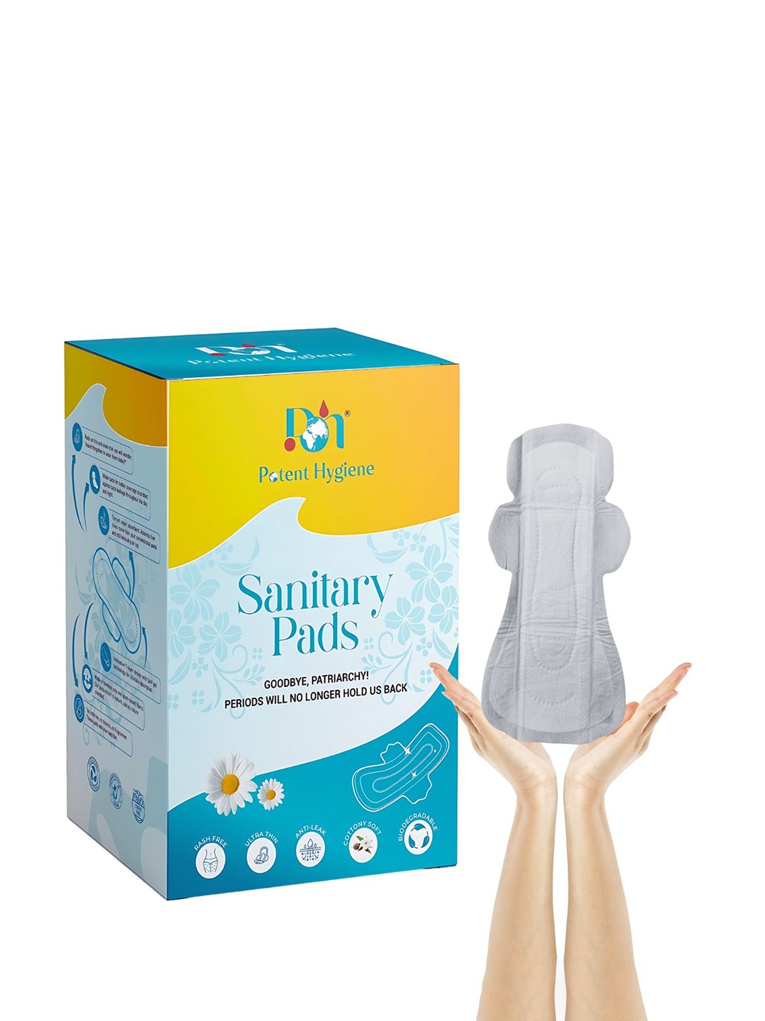 

Potent Hygiene 100% Organic Soft Sanitary Pads with Disposable Covers - 20 Pcs, White