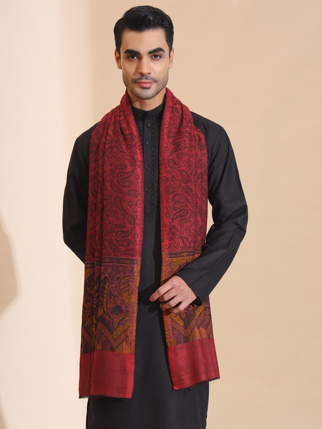 

Zamour Men Woven Design Stole, Maroon