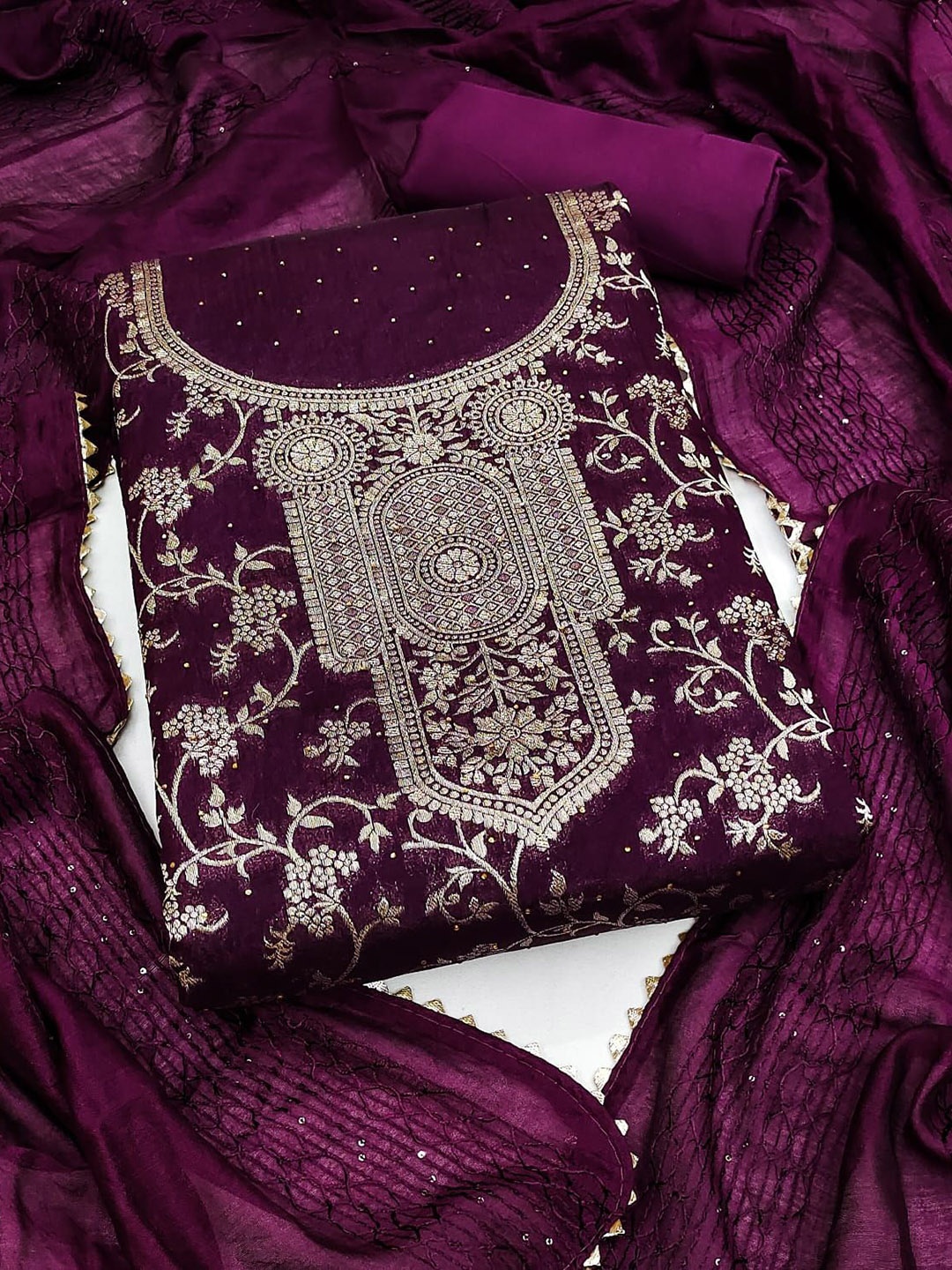 

mimi design Unstitched Dress Material, Purple