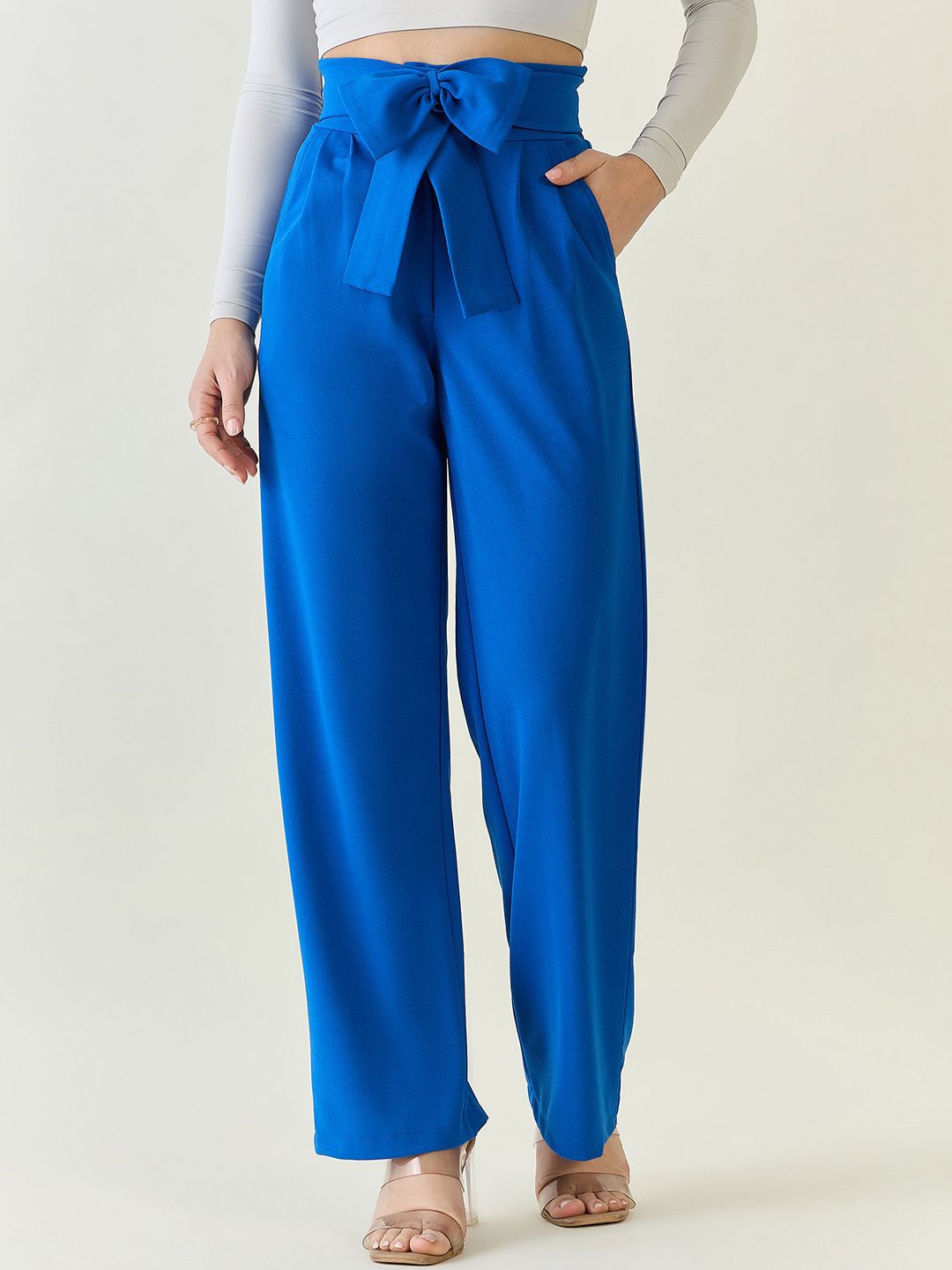 

aayu Women Relaxed High-Rise Trousers, Navy blue