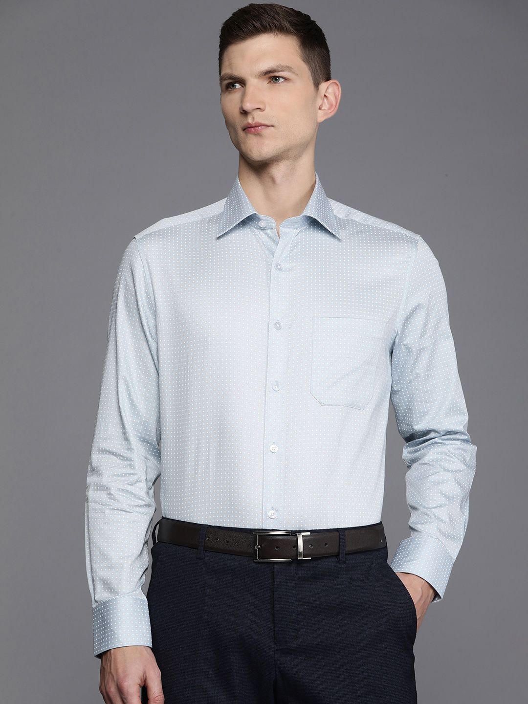 

Louis Philippe Pure Cotton Classic Fit Geometric Printed Formal Shirt, Blue