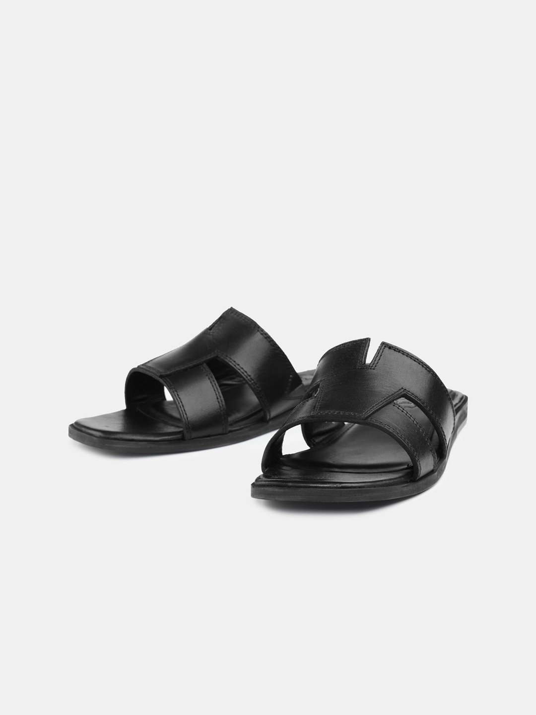 

HEEL YOUR SOLE Women Leather Open Toe Flats, Black