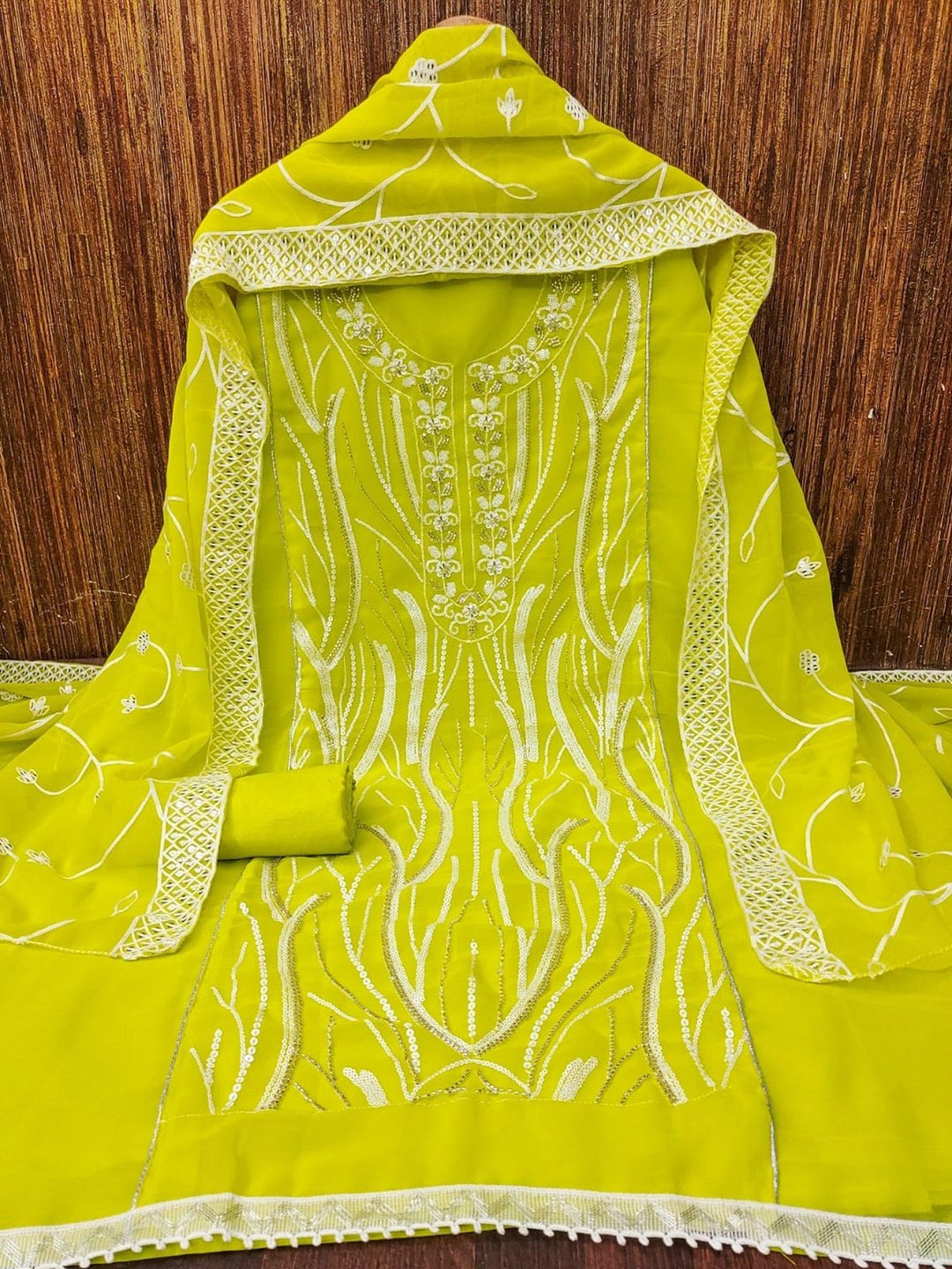 

ZEEPKART Silk Georgette Unstitched Dress Material, Sea green