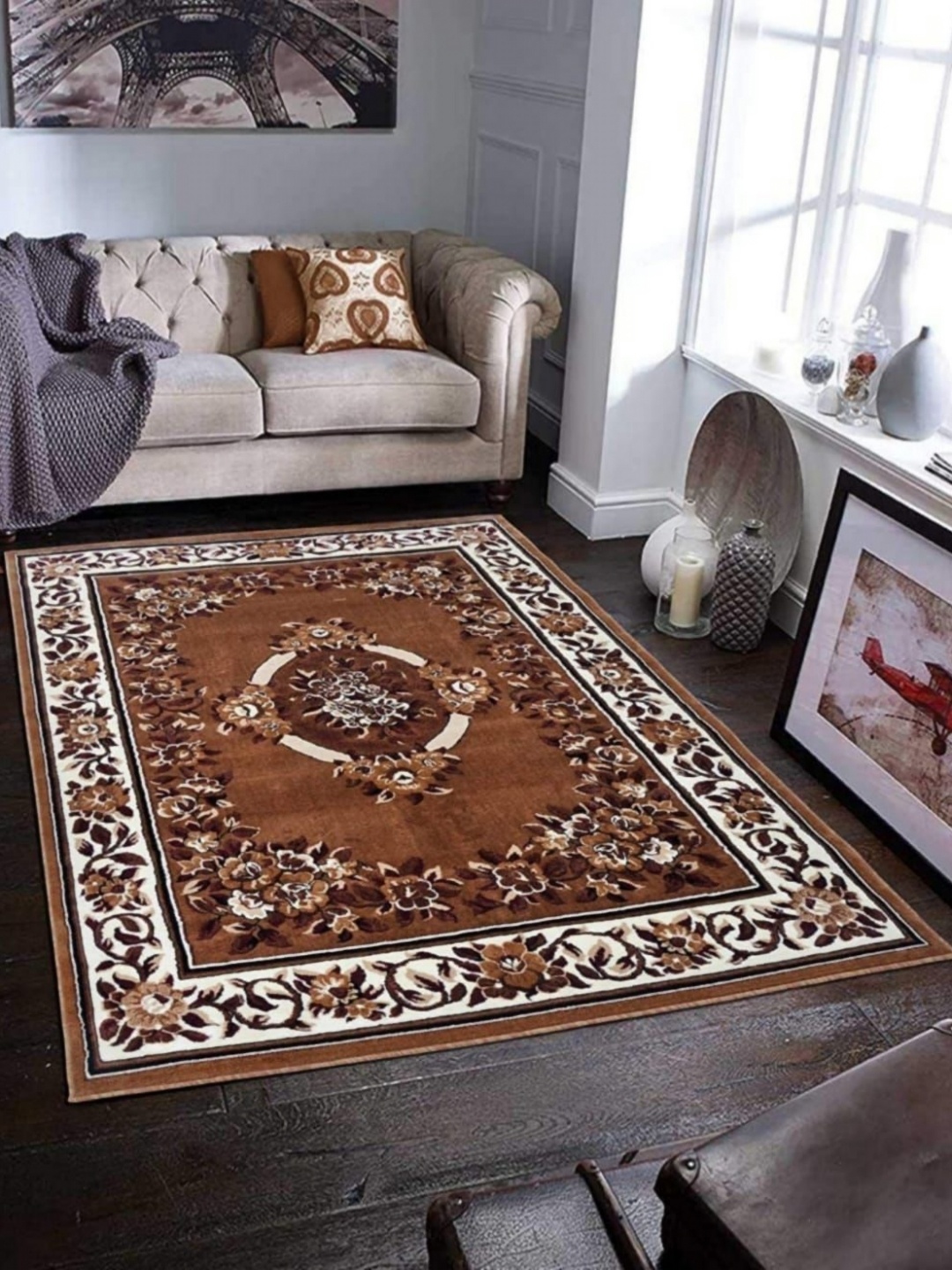 

Samjeeda Handloom carpets Black Geometric Anti-Skid Polyester Carpet
