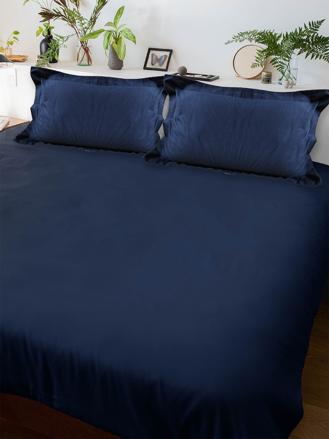 

10club Blue Cotton King Bedsheet with 2 Pillow Covers 2.70 m X 2.70 m
