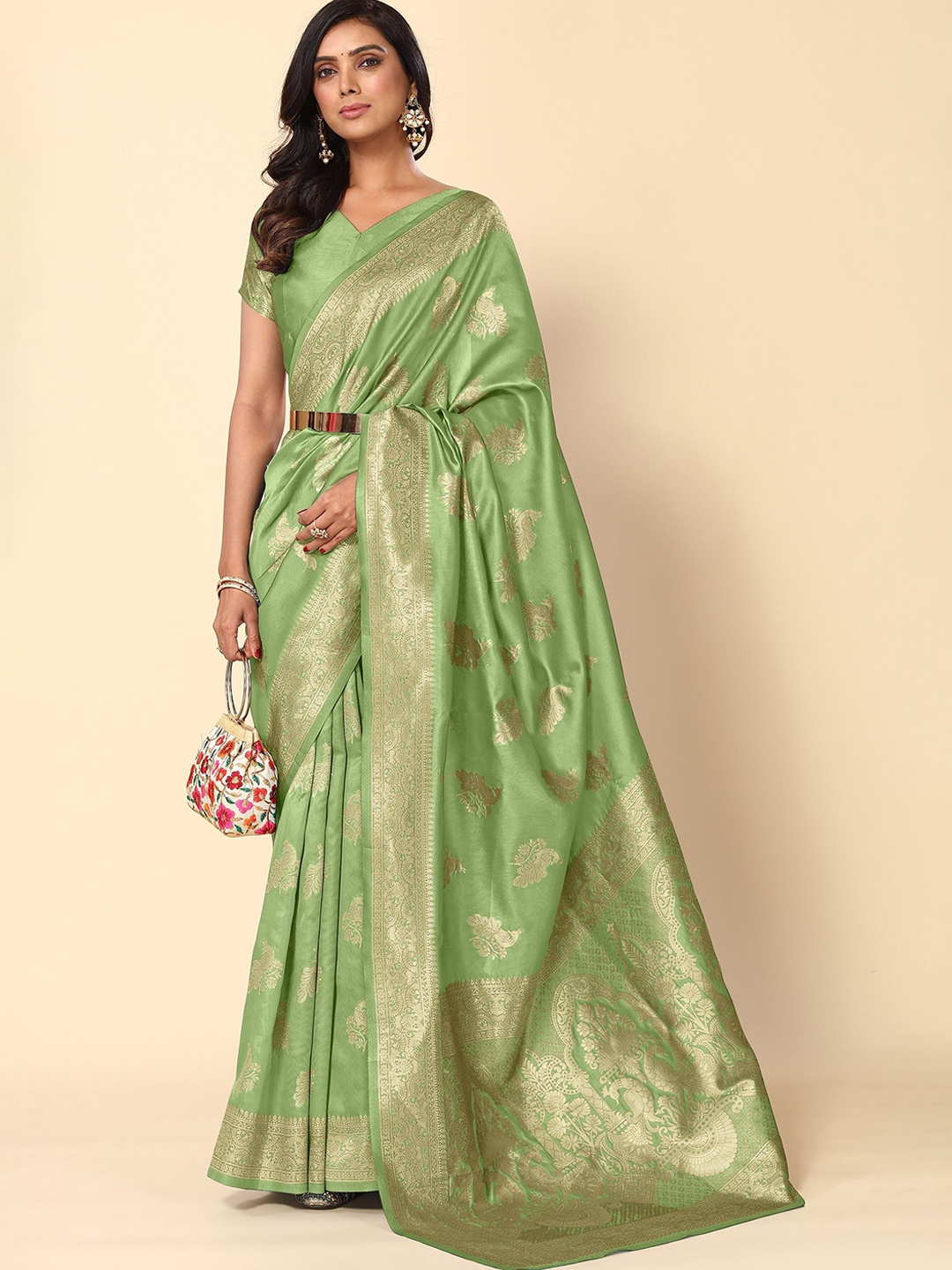 

Subham Woven Design Zari Banarasi Saree, Green