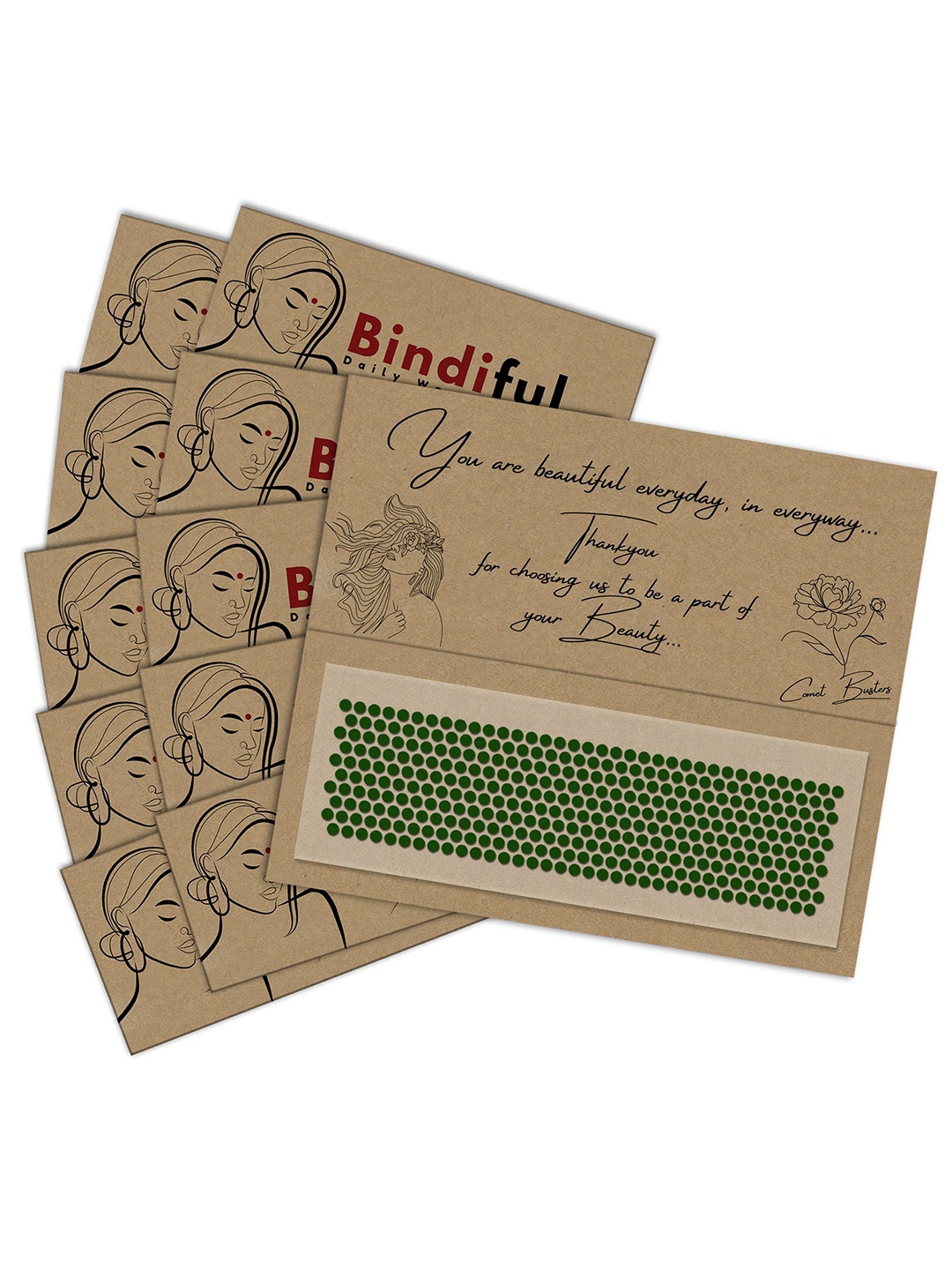 

Comet Busters Set Of 10 Bindiful Traditional Designer Bindis - Dark Green
