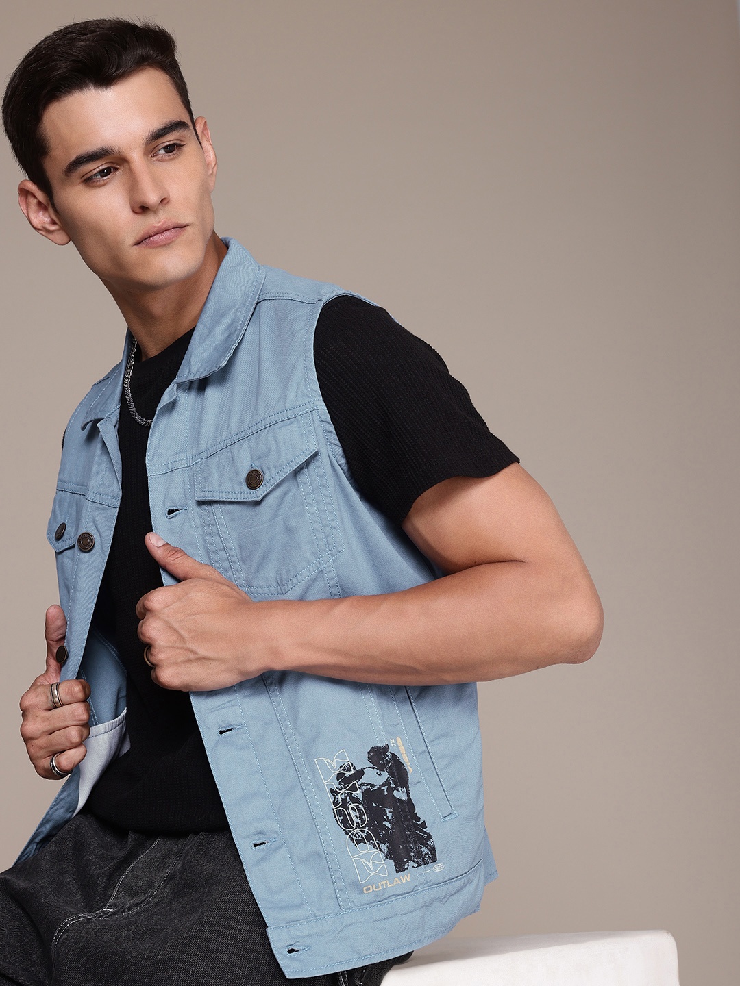 

The Roadster Life Co. Sleeveless Pure Cotton Tailored Jacket, Blue