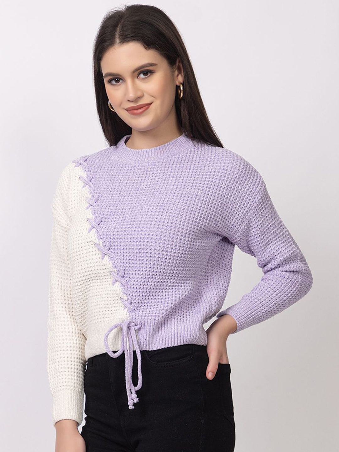 

Lory Women Colourblocked Woollen Pullover, Purple