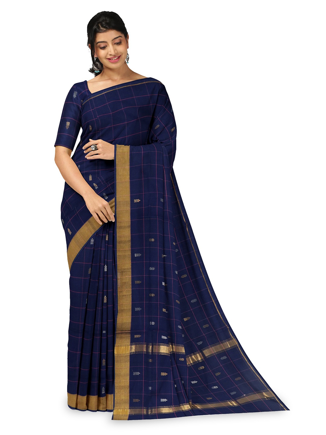 

APCO Woven Design Zari Pure Cotton Saree, Navy blue
