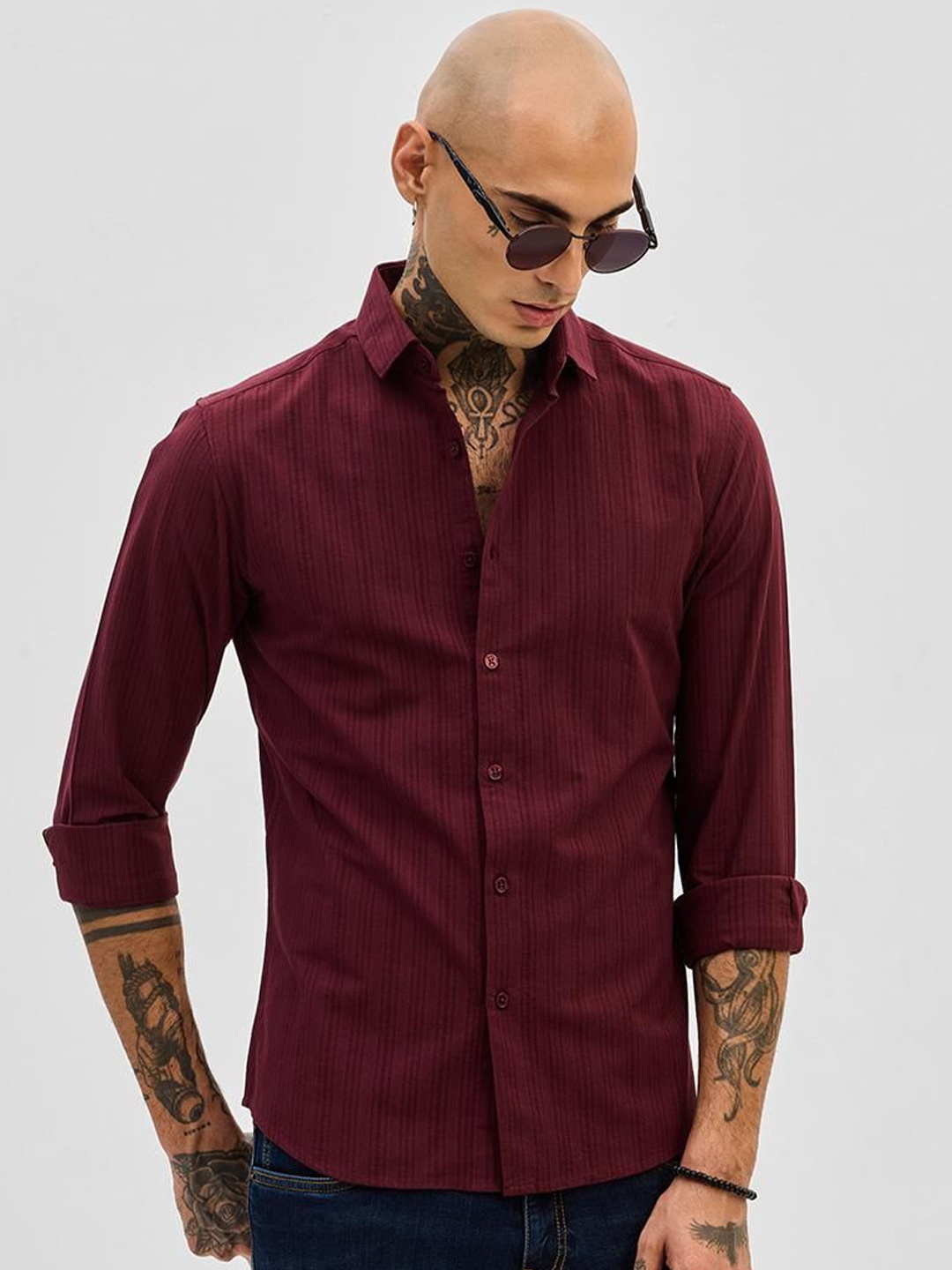 

Snitch Men Smart Slim Fit Striped Casual Shirt, Maroon