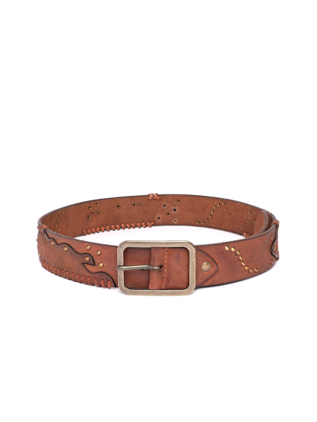 

ART N VINTAGE Men Textured Leather Belt, Brown