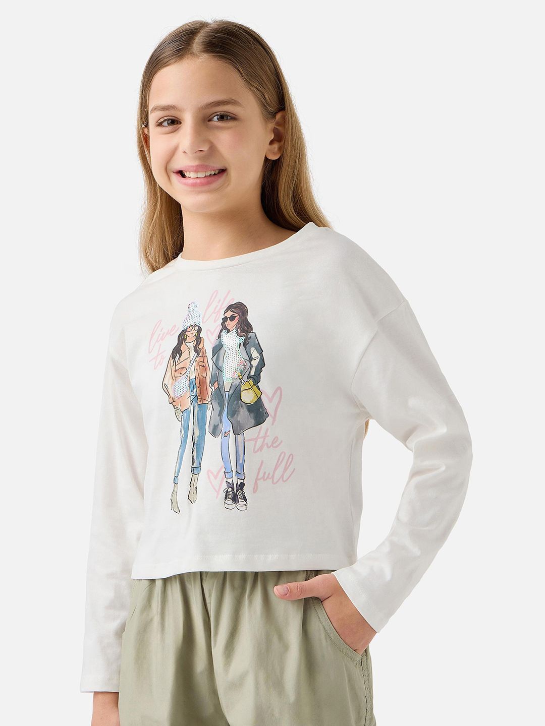 

Juniors by Babyshop Girls Printed Drop-Shoulder Sleeves T-shirt, White