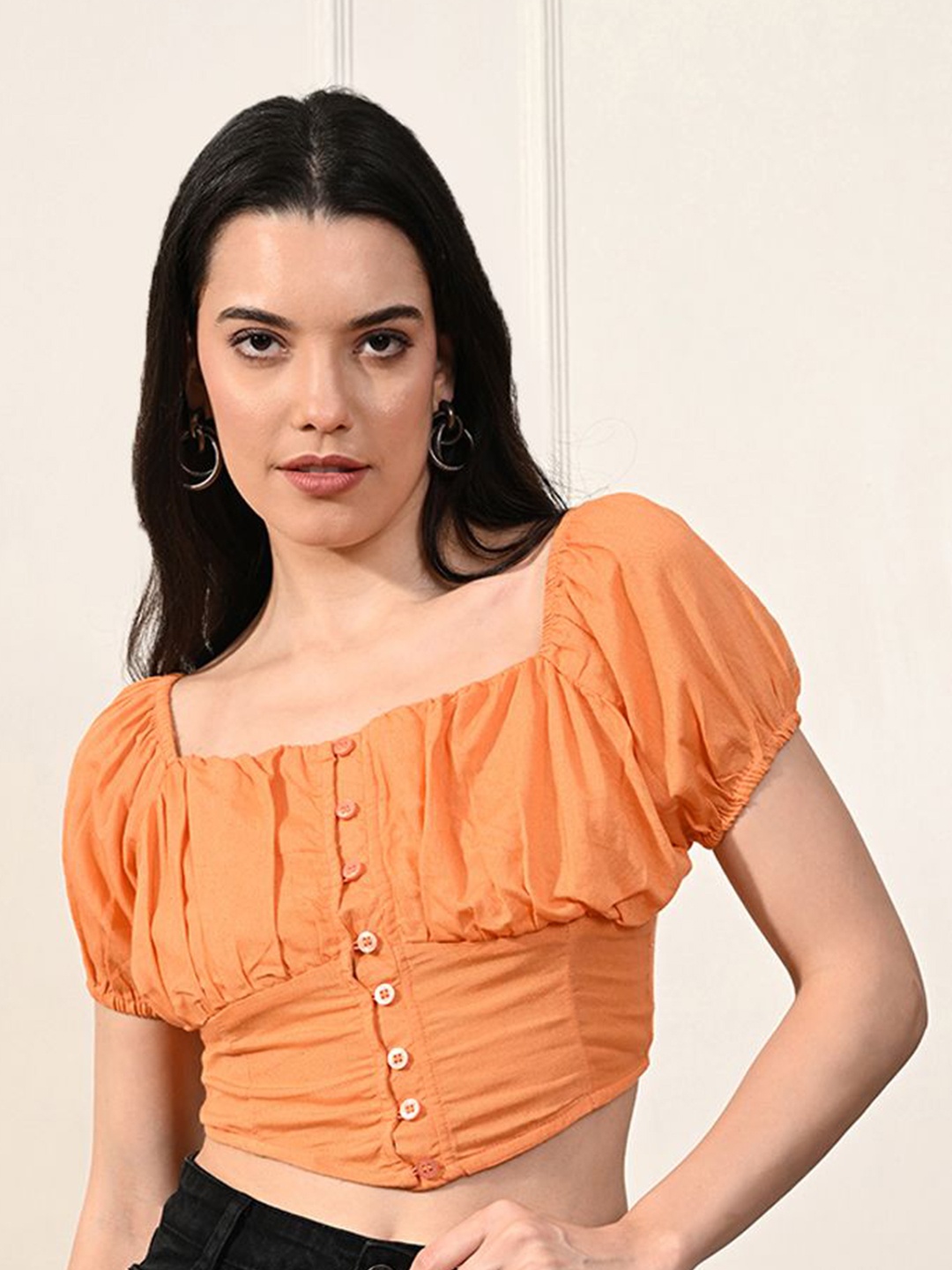 

all about you Women Cinched Waist CropTop, Orange