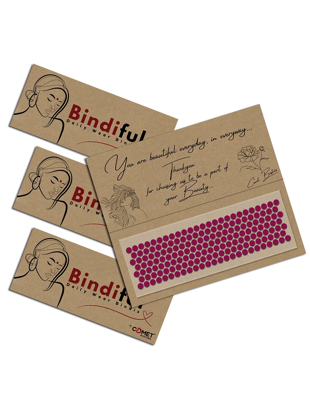 

Comet Busters Bindiful Set Of 3 Traditional Bindi - Hot Pink