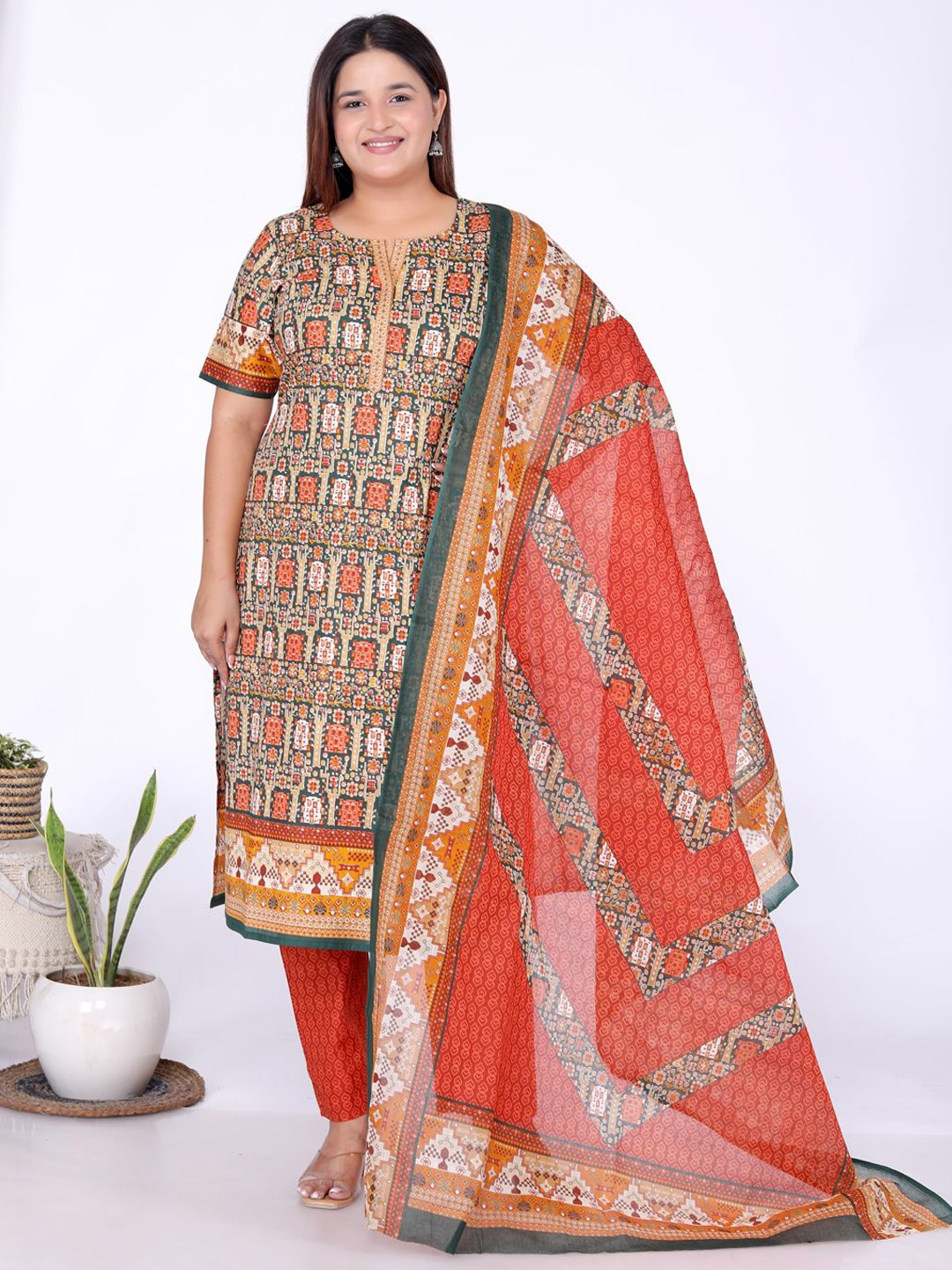 

MIRAAN Women Printed Regular Pure Cotton Kurta with Palazzos & With Dupatta, Mustard