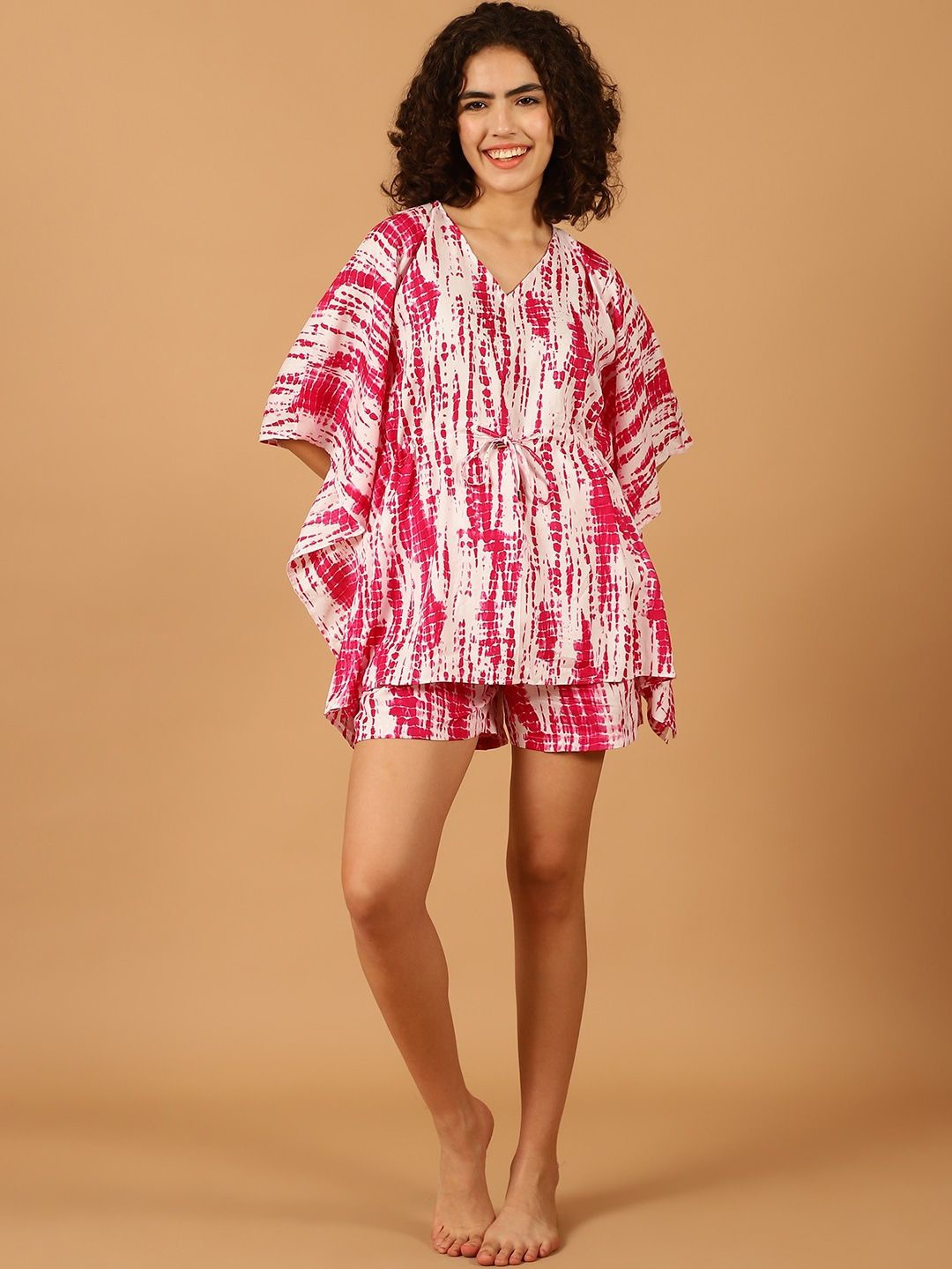 

Blissence Women Tie and Dye Printed Night suit, Pink