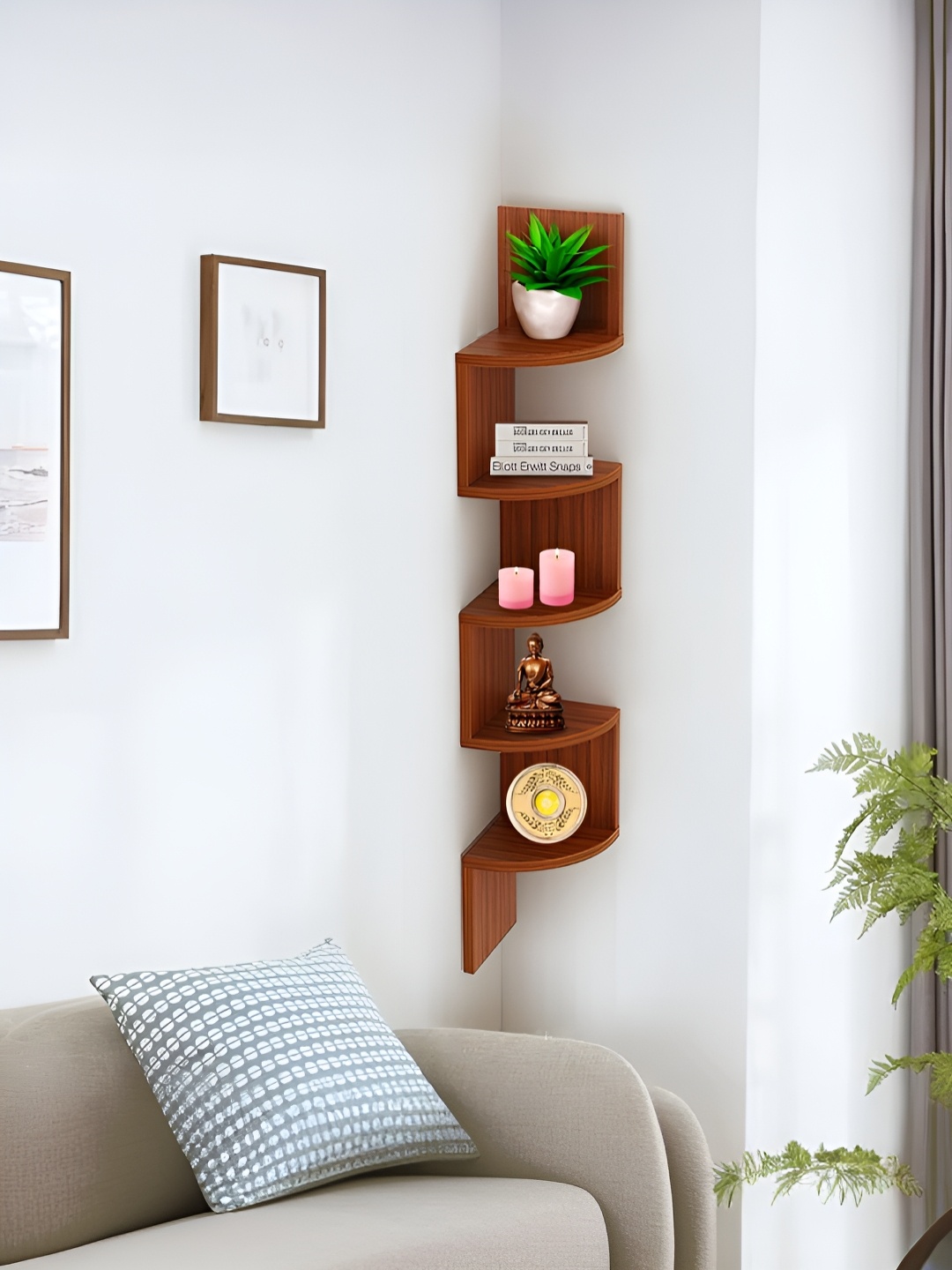 

USHA SHRIRAM Brown Wood Corner Wall Shelf