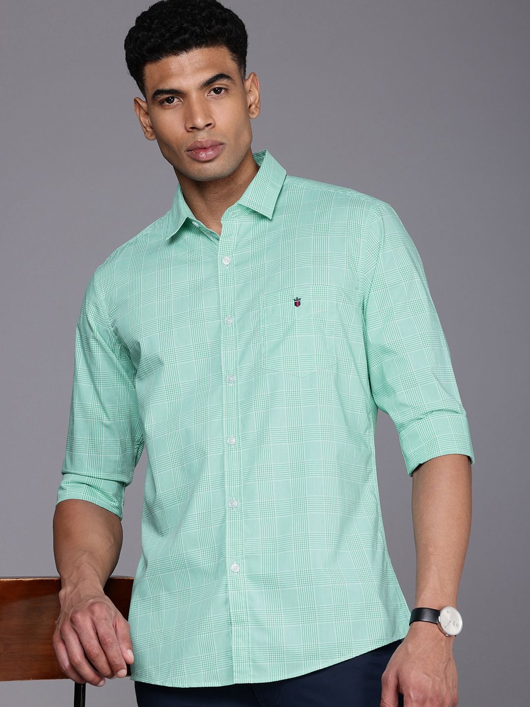 

Louis Philippe Sport Slim Fit Tartan Checks Pure Cotton Casual Shirt, Green
